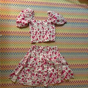 Floral Puff Sleeve Top and Skirt Set
